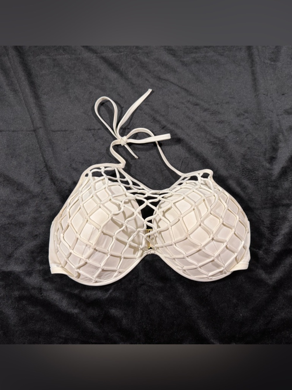Shade & Shore Cream Net Halter Bikini Top